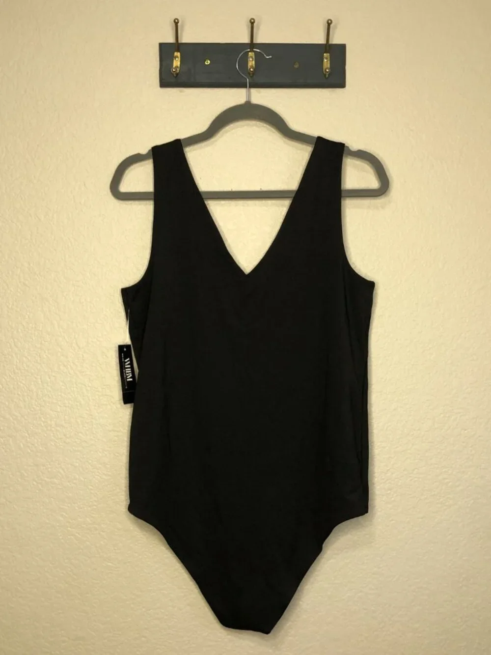 WHBM For Me NWT $50 Black Heavy Scoop Neck Bodysuit Women's L Casual Career LBD - Picture 10 of 10